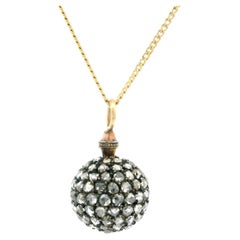Antique Victorian 14k Gold & Silver 2ctw Fiery Rose Cut Diamond Ball Pendant