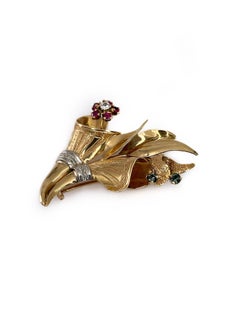 Antique Victorian 14K Gold Spinel Flower Pin Brooch