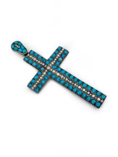 Victorian 14 Karat Gold Turquoise Pearl Cross Pendant
