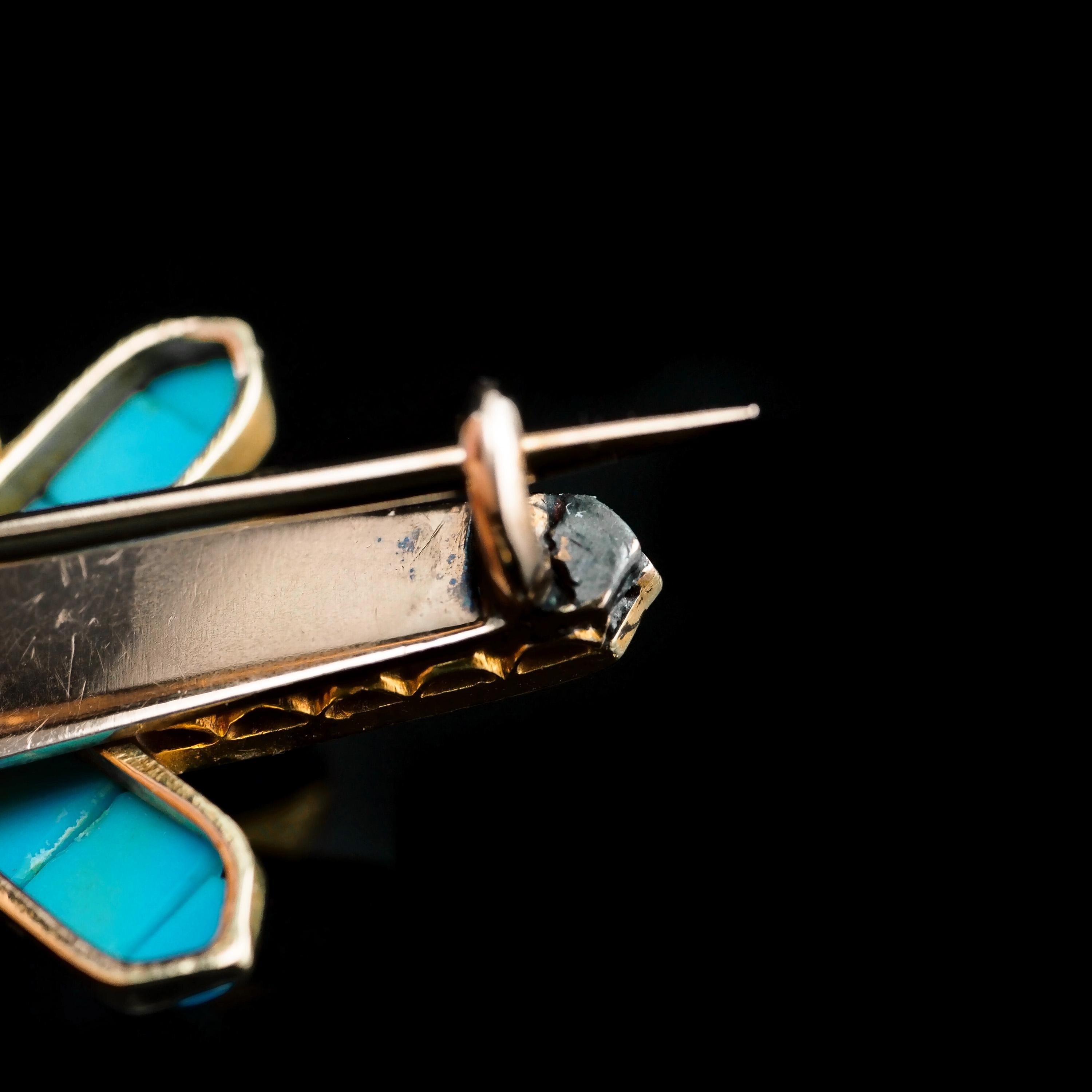 Broche victorienne ancienne en or 14 carats avec turquoises, perles et diamants en vente 5