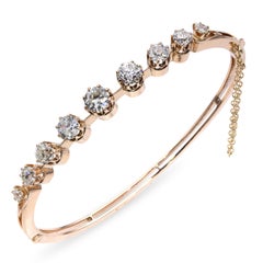 Antique Victorian 14k Rose Gold 2.56ctw Old European Cut Diamond Cuff Bracelet