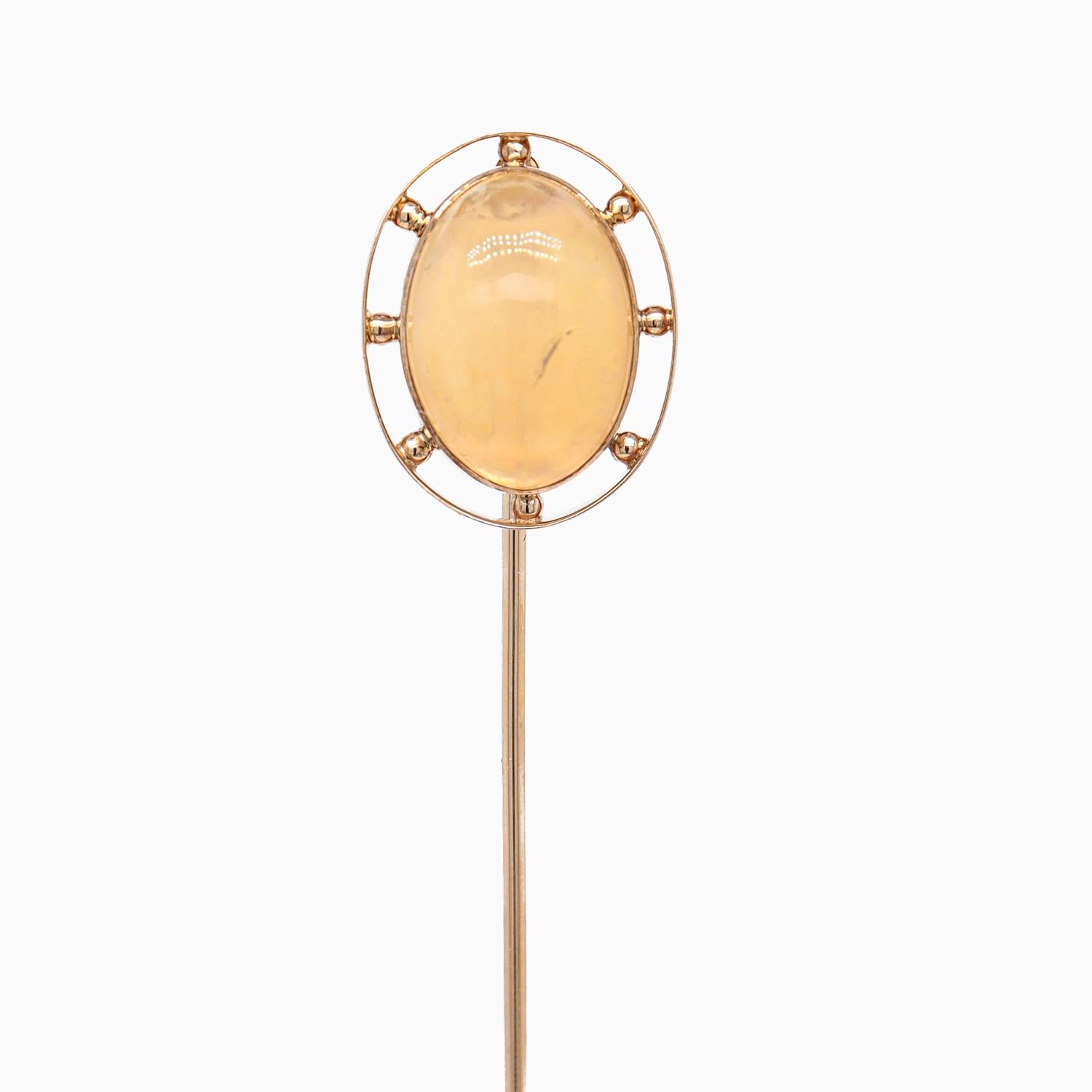 Antique Victorian 14k Rose Gold & Agate Cabochon Stickpin In Good Condition For Sale In Philadelphia, PA