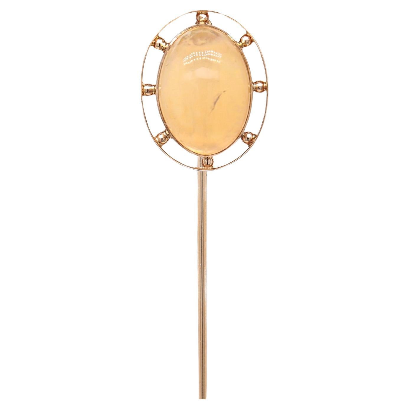 Antique Victorian 14k Rose Gold & Agate Cabochon Stickpin