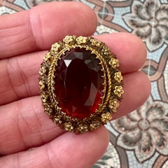 Antique 14K Gold Forget-Me-Not and Cairngorm Citrine Brooch