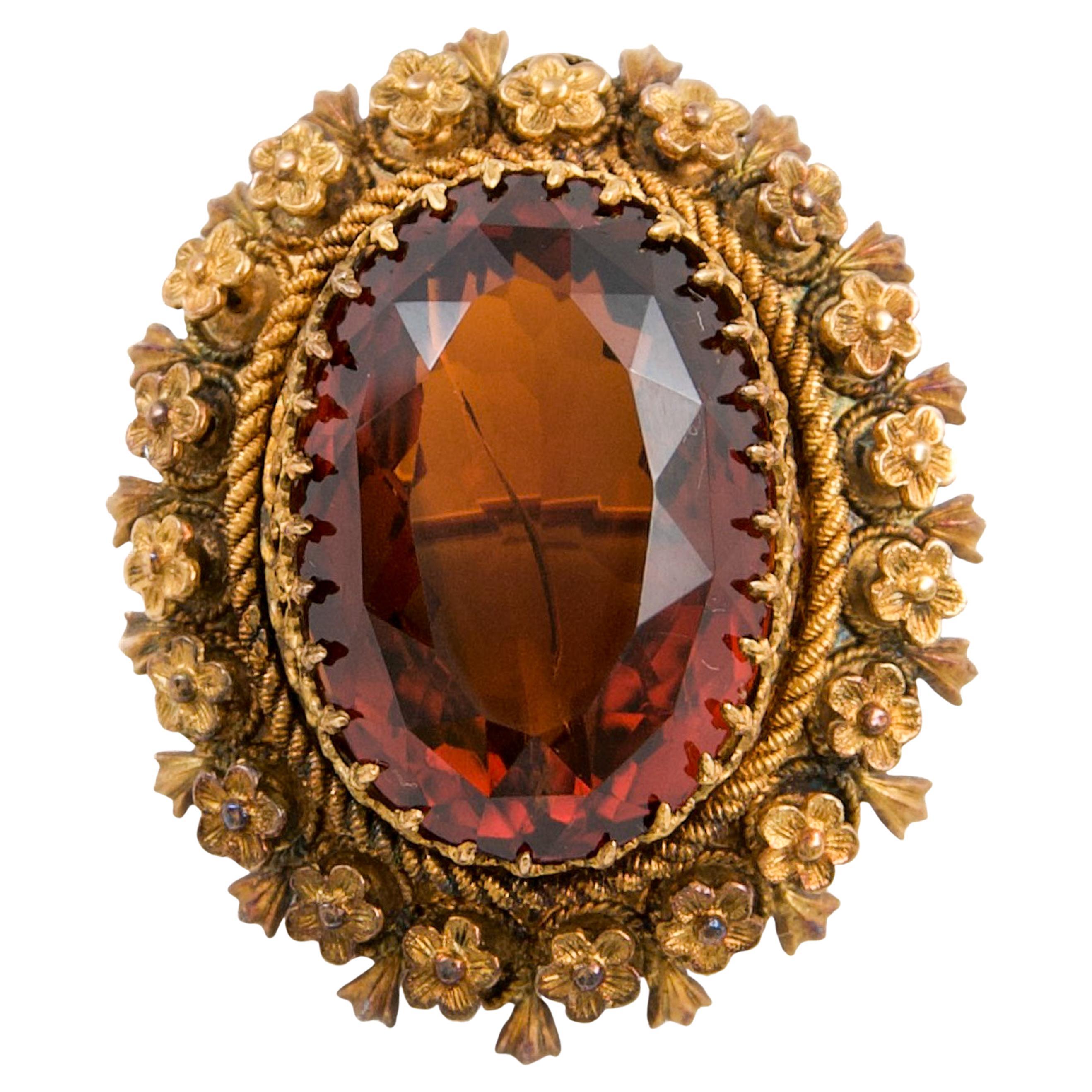 Antica spilla vittoriana in oro rosa 14K con citrino Cairngorm, 1853-1906 ca.