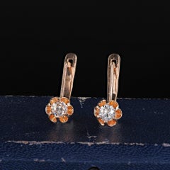 Antique Victorian 14K Rose Gold Buttercup Old European Cut Diamond Drop Earrings