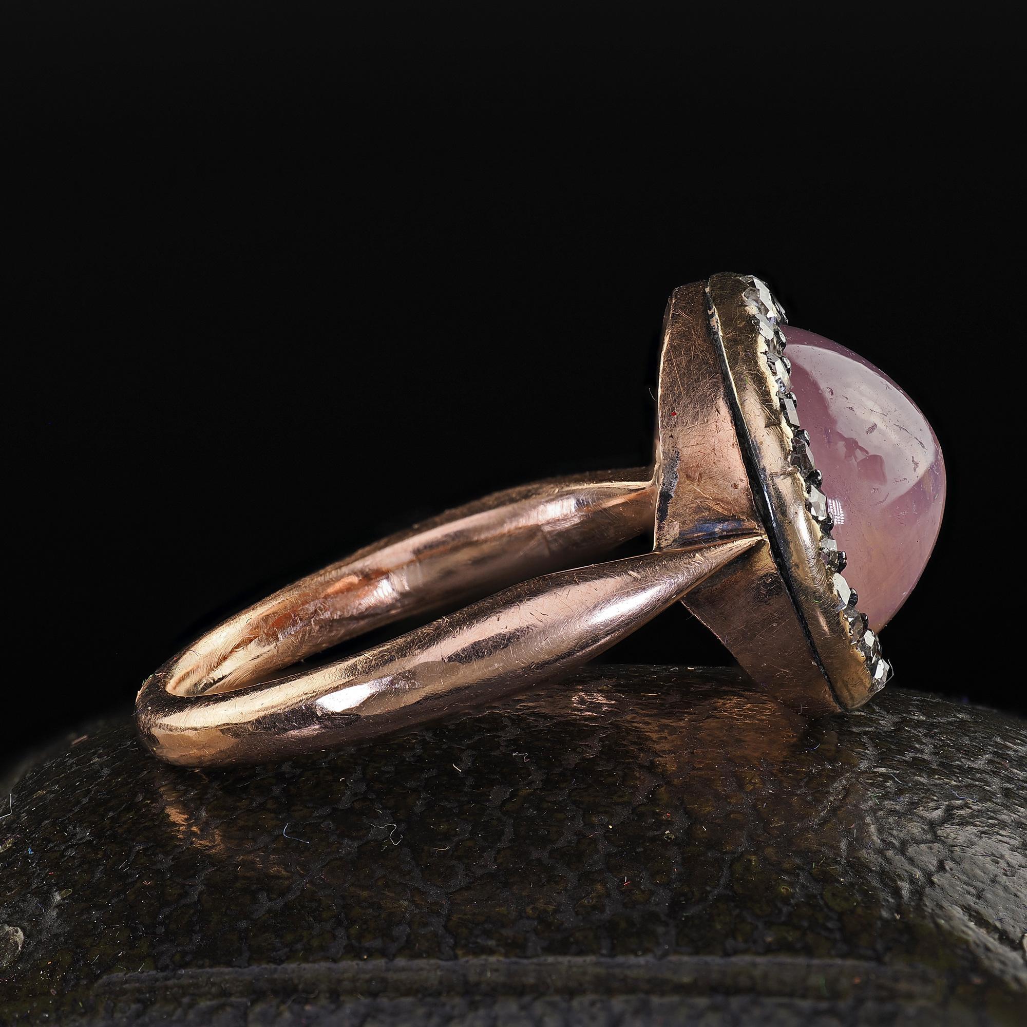 Women's Antique Victorian 14K Rose Gold Cabochon Star Sapphire and Diamond Halo Ring For Sale