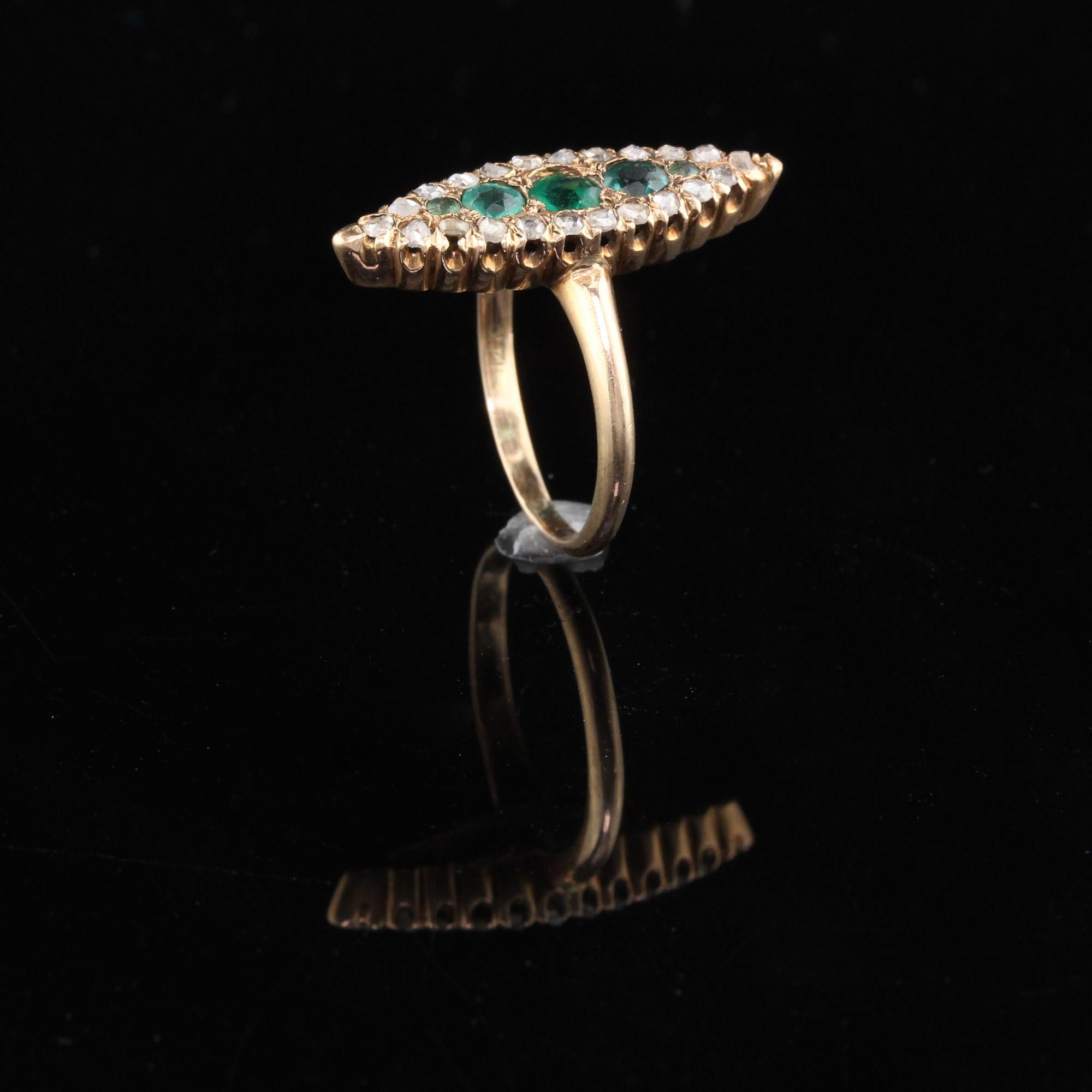 Women's Antique Victorian 14 Karat Rose Gold Emerald and Diamond Navette Ring