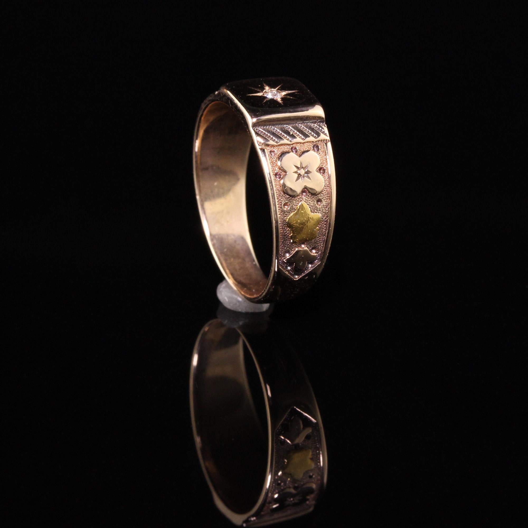 Antique Victorian 14 Karat Rose Gold Engraved Diamond Band Ring In Good Condition In Great Neck, NY