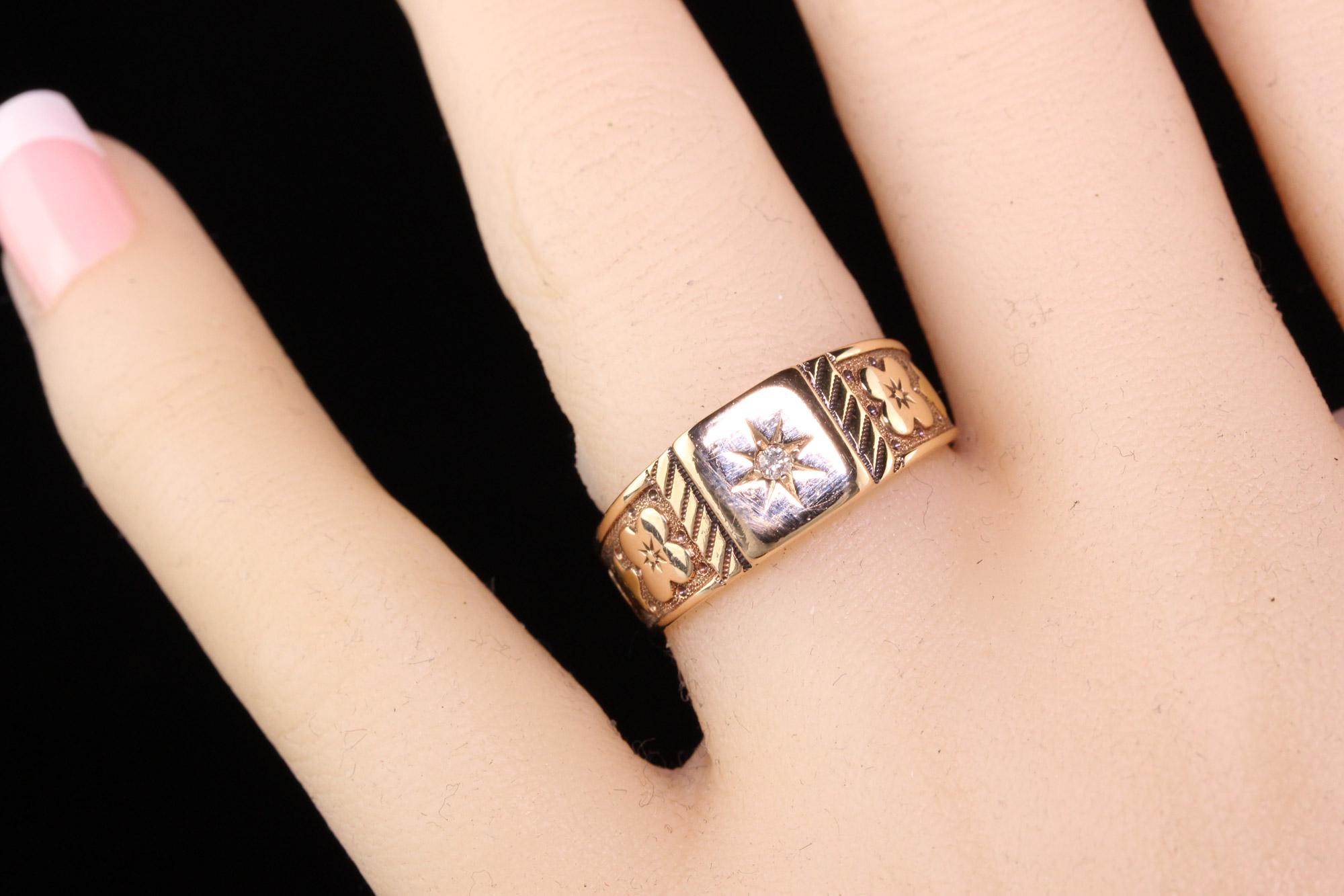 Women's or Men's Antique Victorian 14 Karat Rose Gold Engraved Diamond Band Ring