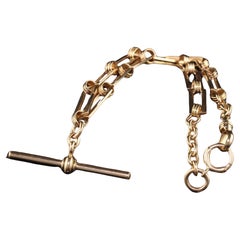 Antique Victorian 14K Rose Gold Intricate Link Chain T Bar Necklace - 15 Inches