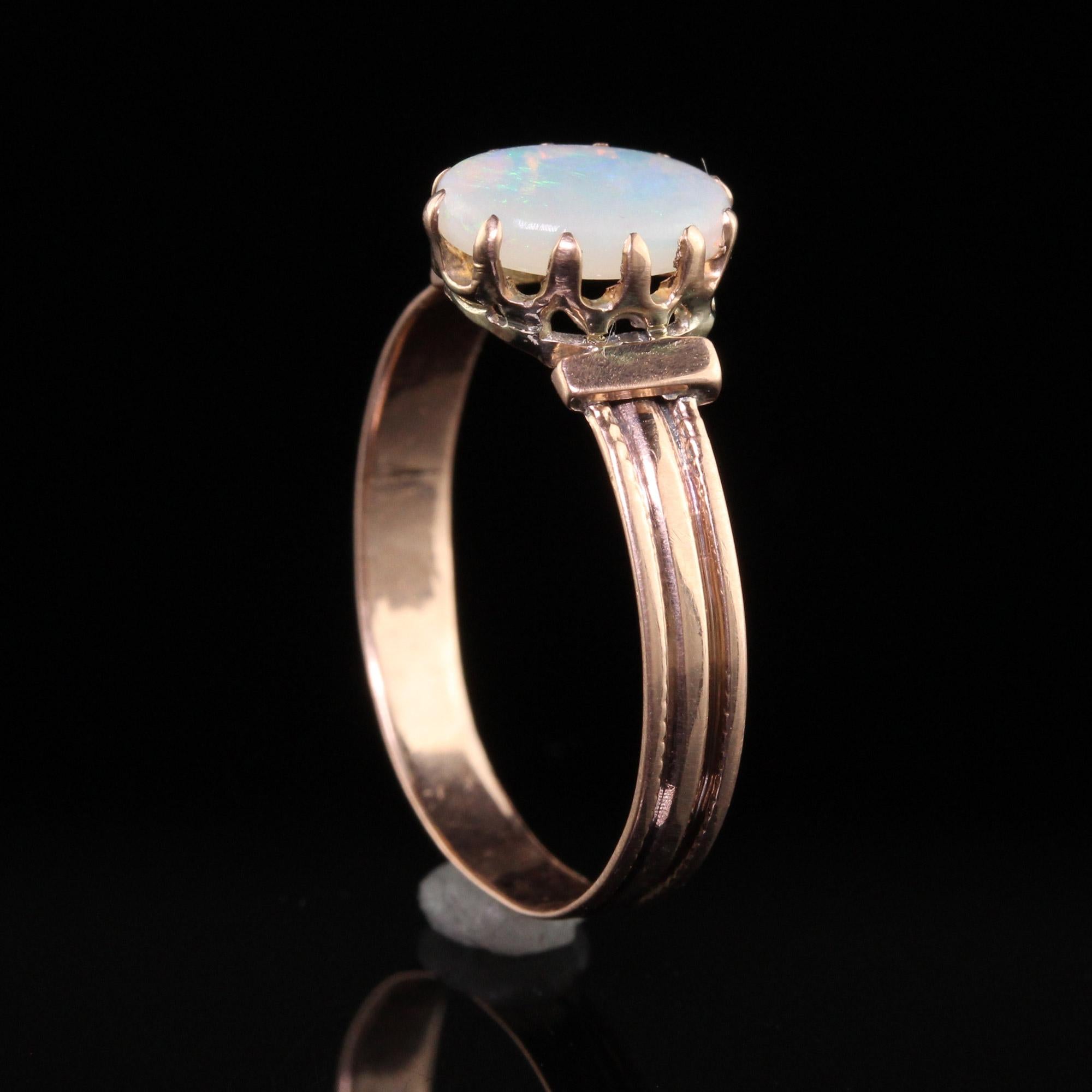 Cabochon Antique Victorian 14K Rose Gold Natural Opal Engagement Ring