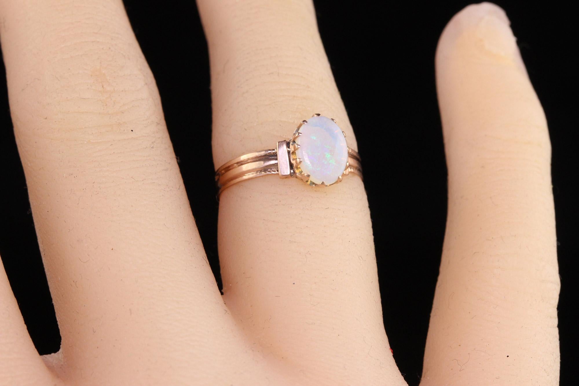 Antique Victorian 14K Rose Gold Natural Opal Engagement Ring In Good Condition In Great Neck, NY
