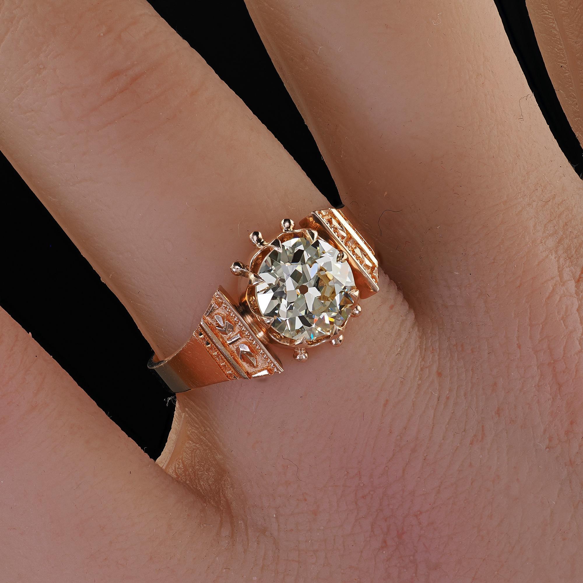 Antique Victorian 14K Rose Gold Old European Cut Diamond Engagement Ring - GIA For Sale 7