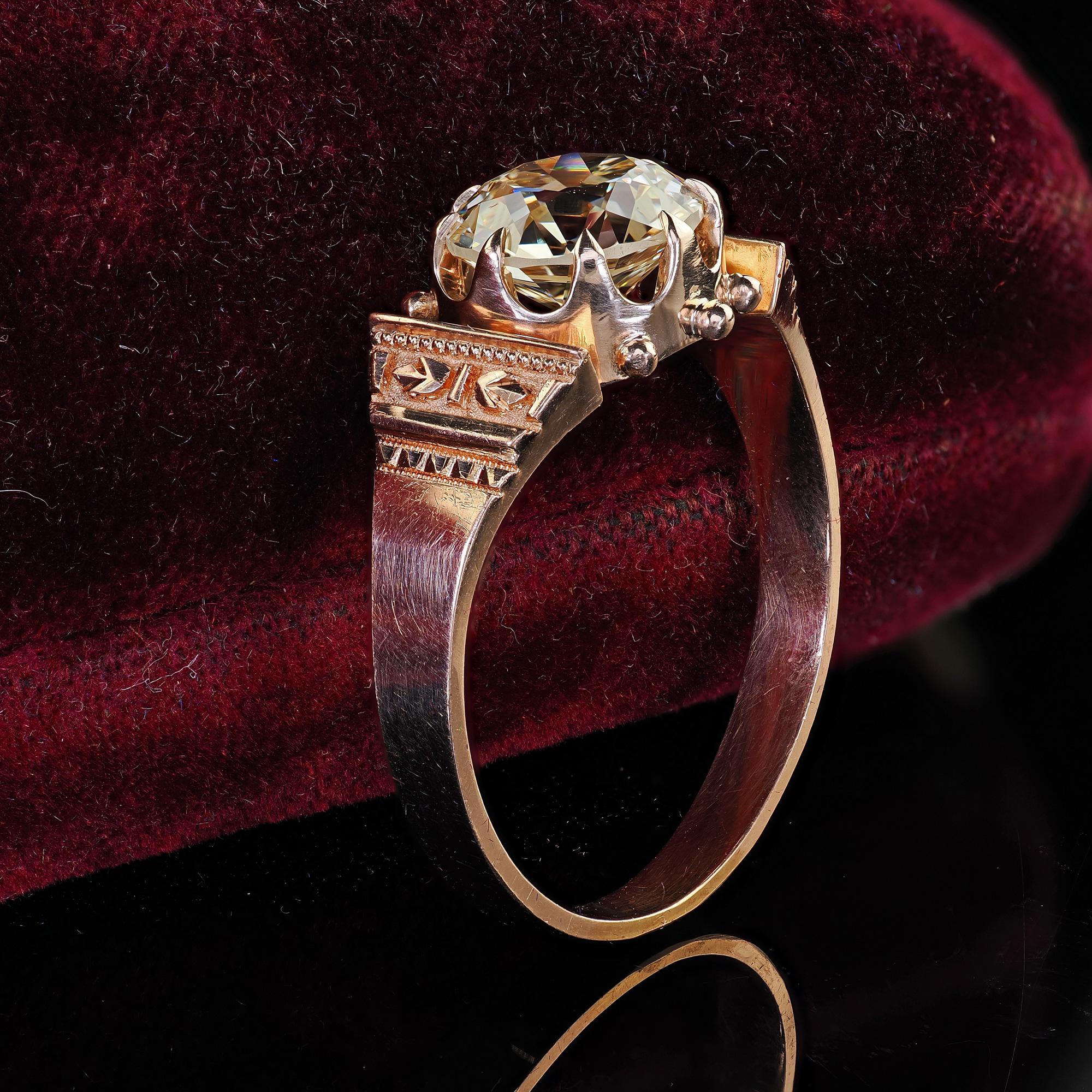 Antique Victorian 14K Rose Gold Old European Cut Diamond Engagement Ring - GIA In Good Condition For Sale In Great Neck, NY