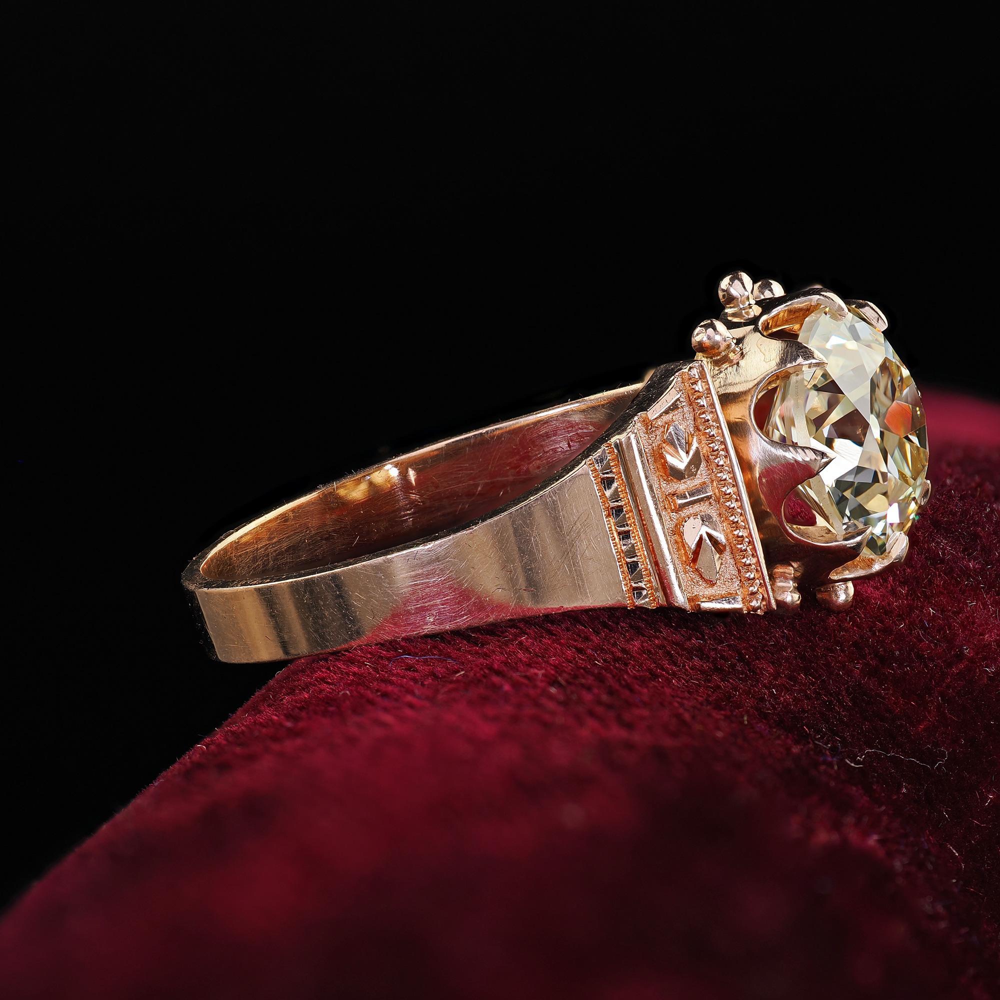 Women's Antique Victorian 14K Rose Gold Old European Cut Diamond Engagement Ring - GIA For Sale