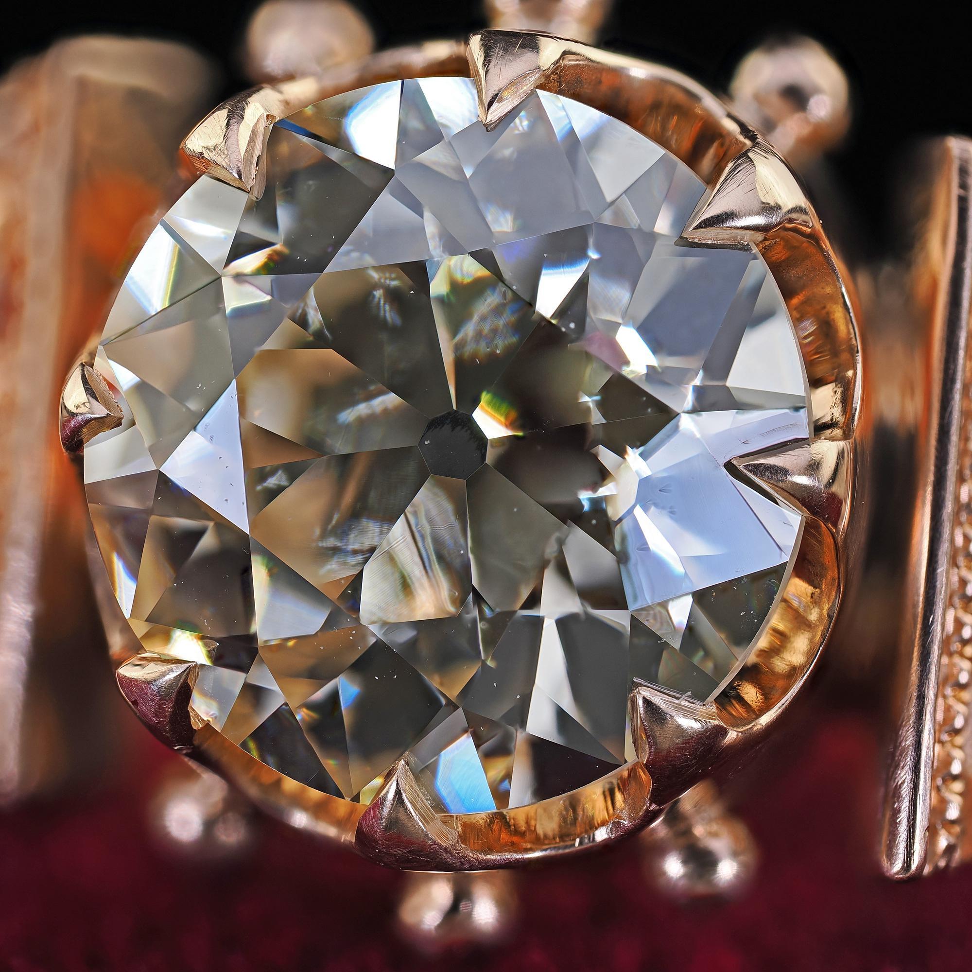 Antique Victorian 14K Rose Gold Old European Cut Diamond Engagement Ring - GIA For Sale 3