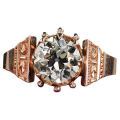 Anello di fidanzamento antico vittoriano in oro rosa 14K con diamante taglio europeo - GIA