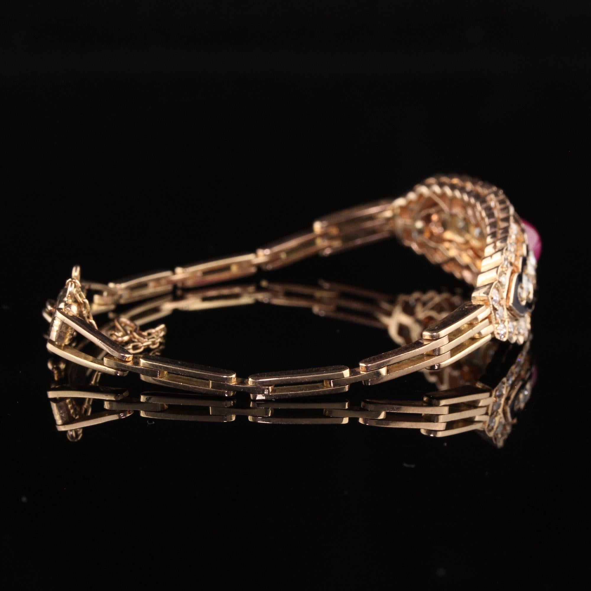 Bracelet victorien ancien en or rose 14 carats avec diamants taille vieille mine et rubis cabochon en vente 2