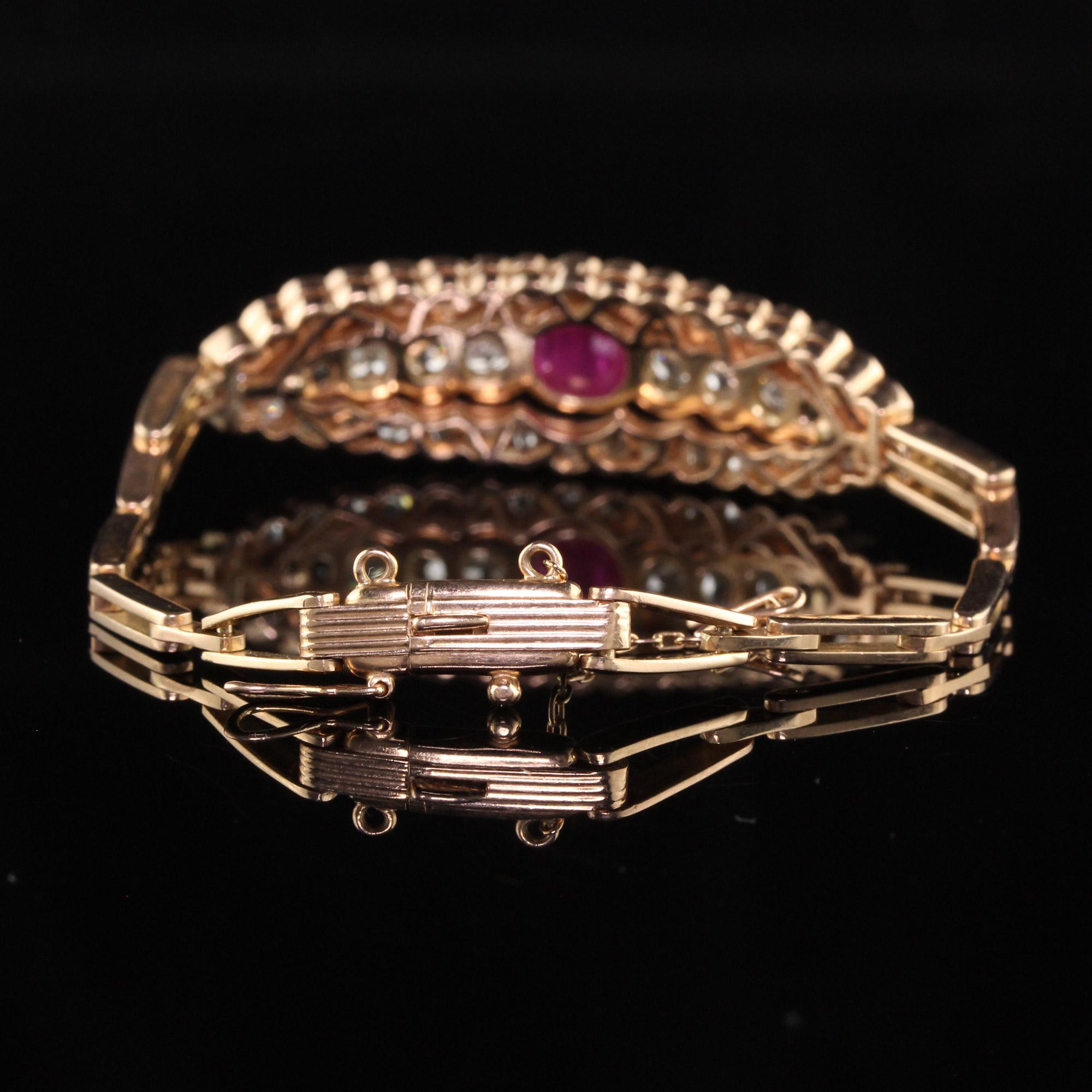 Bracelet victorien ancien en or rose 14 carats avec diamants taille vieille mine et rubis cabochon en vente 3