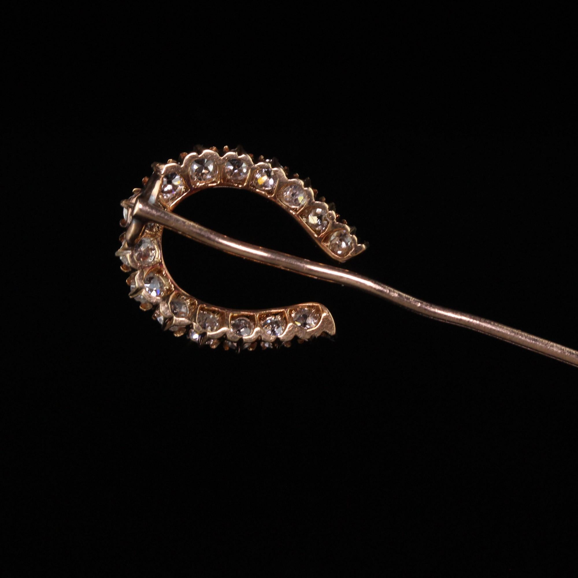 Antique Victorian 14 Karat Rose Gold Old Mine Diamond Horseshoe Stick Pin 1