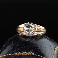 Antique Victorian 14K Rose Gold Old Rose Cut Diamond Engagement Ring - GIA