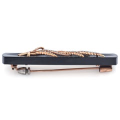 Antique Victorian 14k Rose Gold Onyx & Seed Pearl Wheat Mourning Brooch Pin