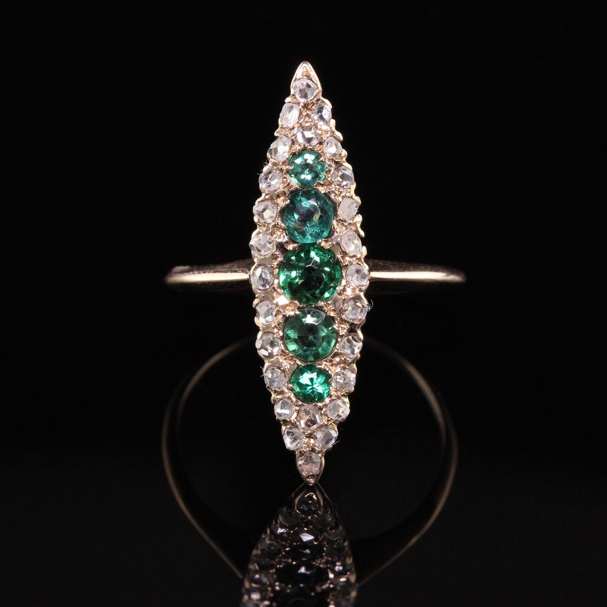 Antiker viktorianischer Navette-Ring aus 14 Karat Roségold mit Diamant im Rosenschliff und Granat im Zustand „Gut“ in Great Neck, NY