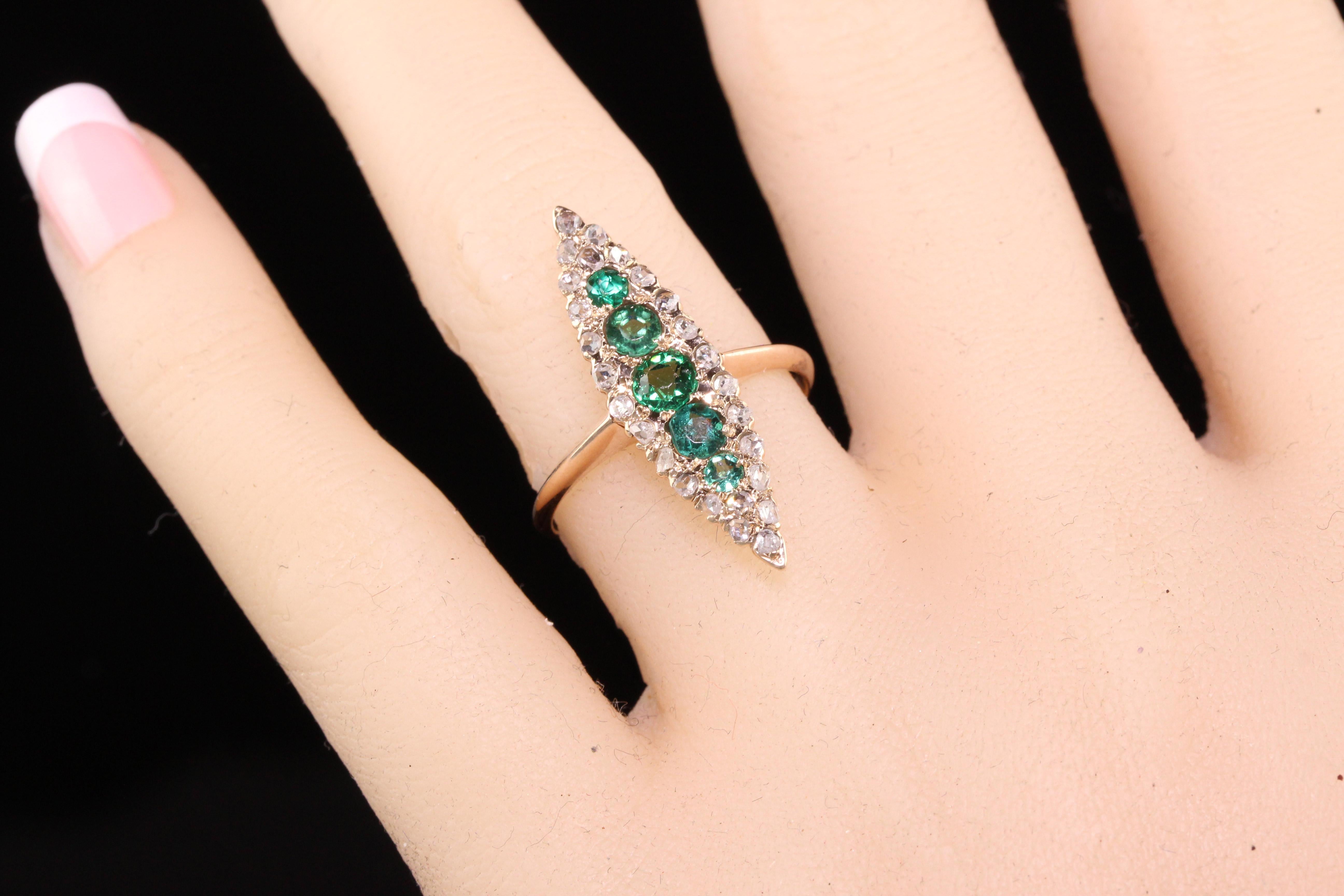 Antiker viktorianischer Navette-Ring aus 14 Karat Roségold mit Diamant im Rosenschliff und Granat Damen