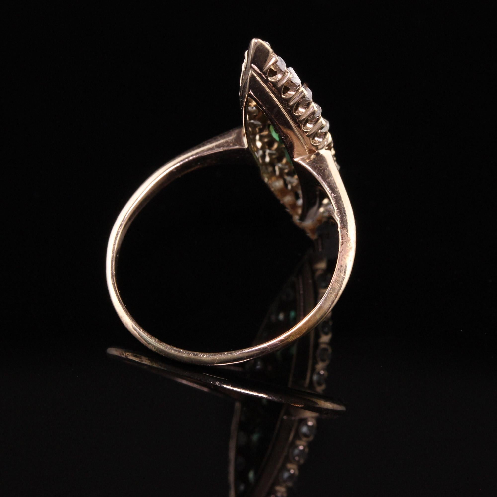 Antique Victorian 14K Rose Gold Rose Cut Diamond and Garnet Navette Ring For Sale 1