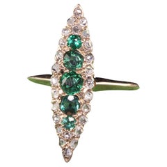 Antiker viktorianischer Navette-Ring aus 14 Karat Roségold mit Diamant im Rosenschliff und Granat
