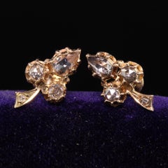 Antique Victorian 14K Rose Gold Rose Cut Diamond Clover Earrings