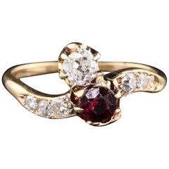 Antique Victorian 14 Karat Rose Gold 'Toi Et Moi' Ruby and Diamond Ring