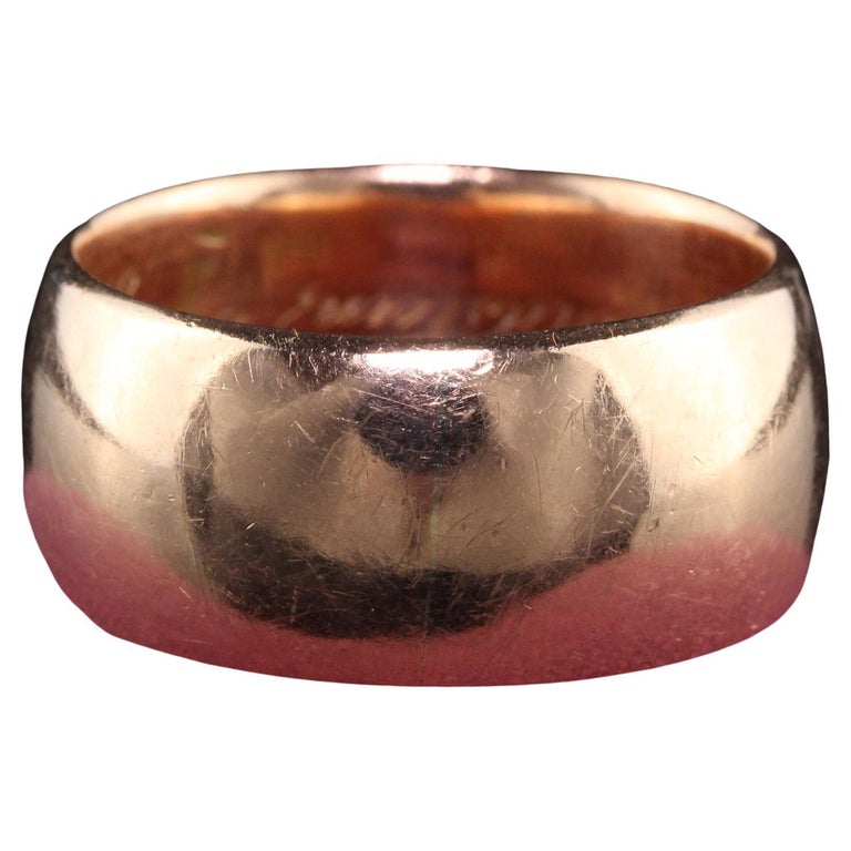 Antique Victorian 14K Rose Gold Wide Engraved Wedding Band For