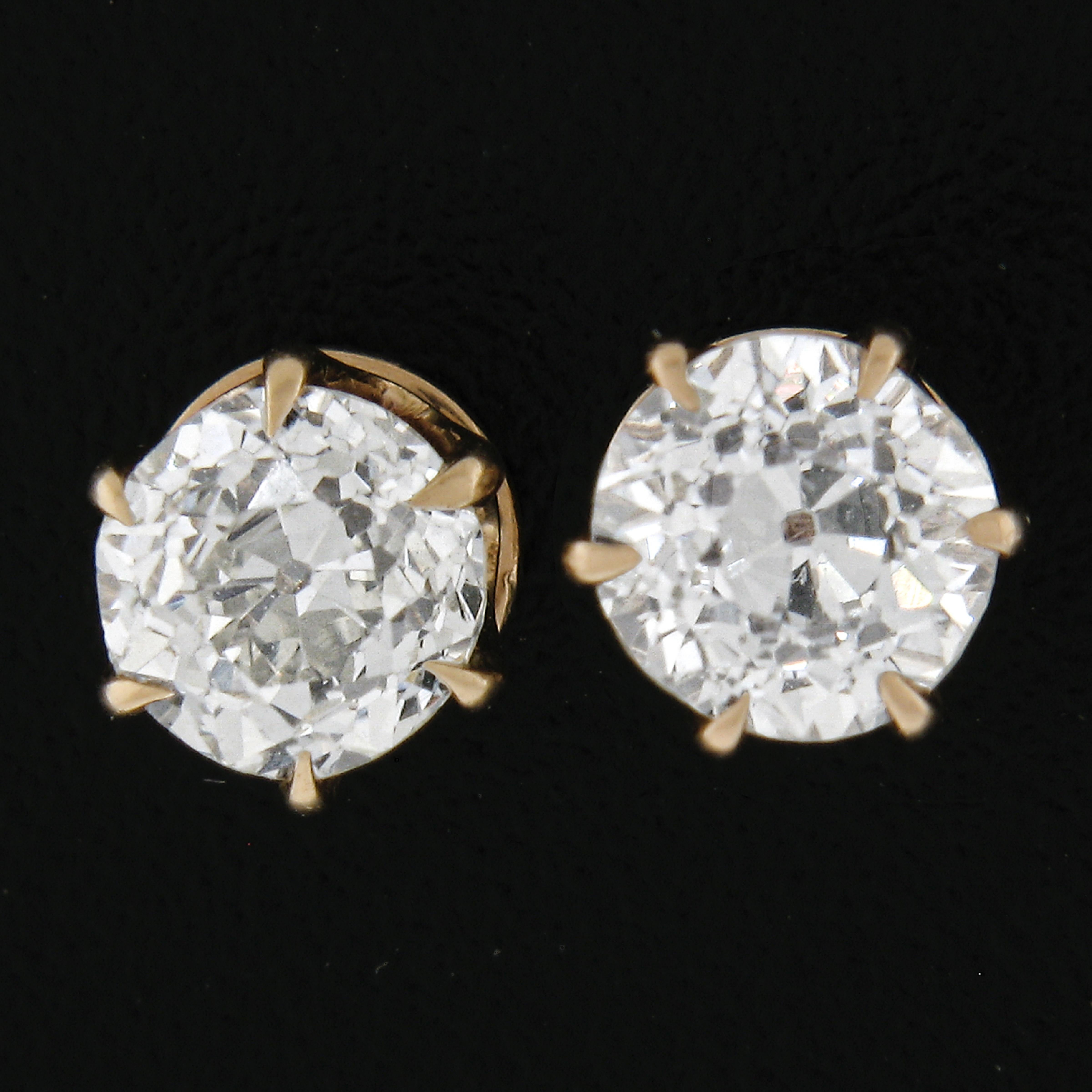 Antique Victorian 14k Rosy Gold 0.60ctw Old Mine Cut Diamond Stud Earrings For Sale 1