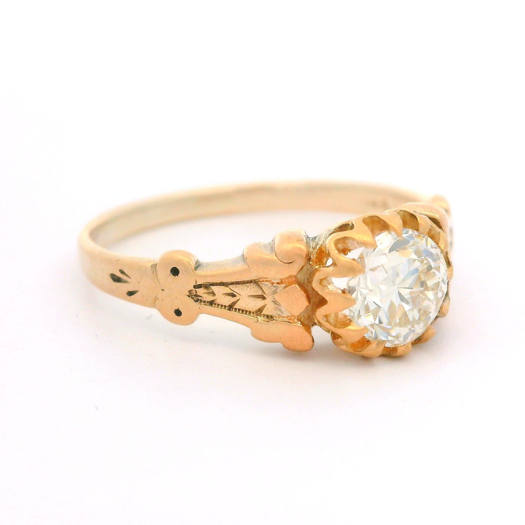 Antique Victorian 14k Rosy Yellow Gold Gia .60ctw Old Diamond Solitaire Ring 5