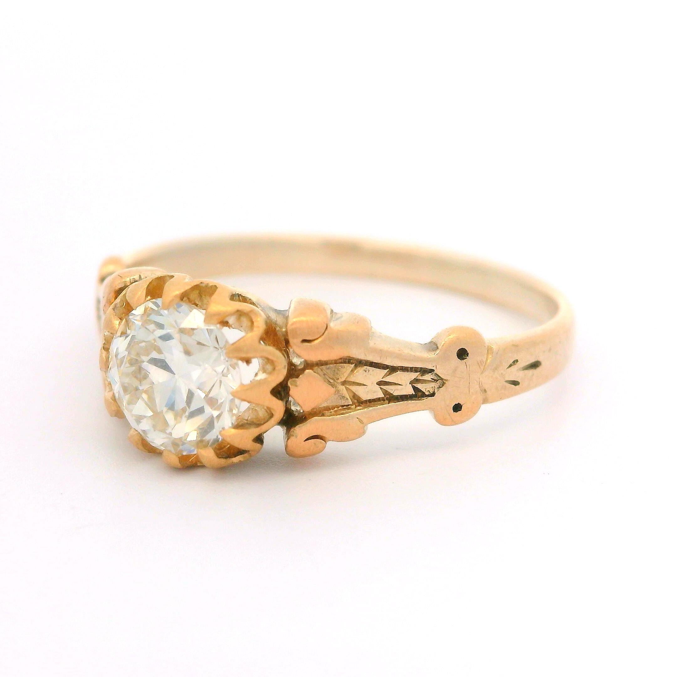 Antique Victorian 14k Rosy Yellow Gold Gia .60ctw Old Diamond Solitaire Ring 6
