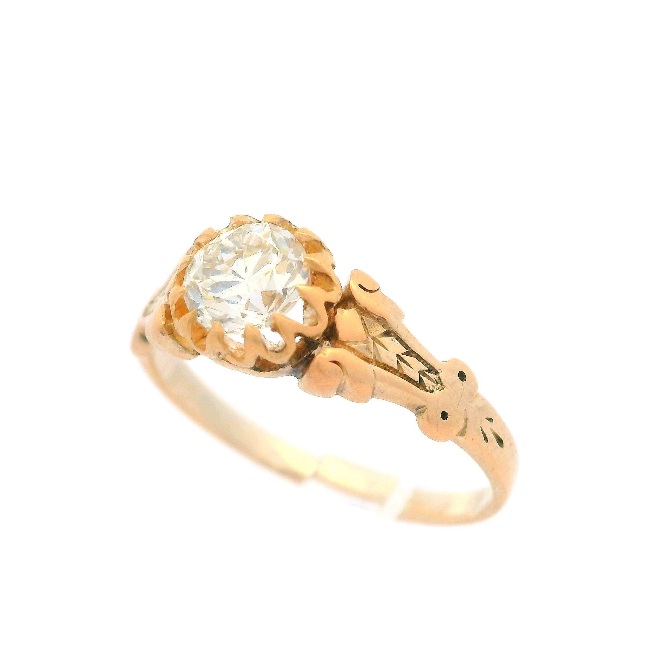 Antique Victorian 14k Rosy Yellow Gold Gia .60ctw Old Diamond Solitaire Ring 9