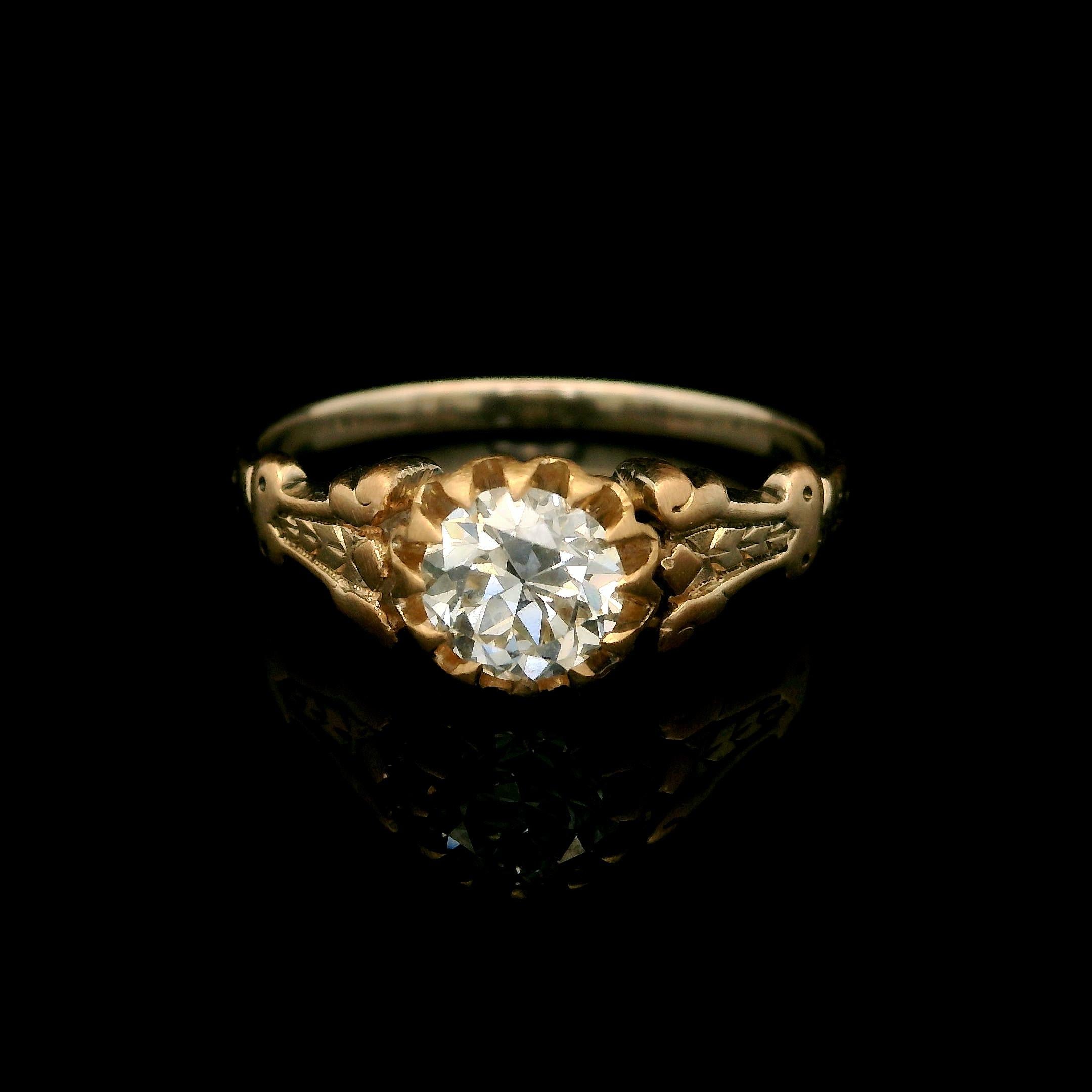 Old European Cut Antique Victorian 14k Rosy Yellow Gold Gia .60ctw Old Diamond Solitaire Ring