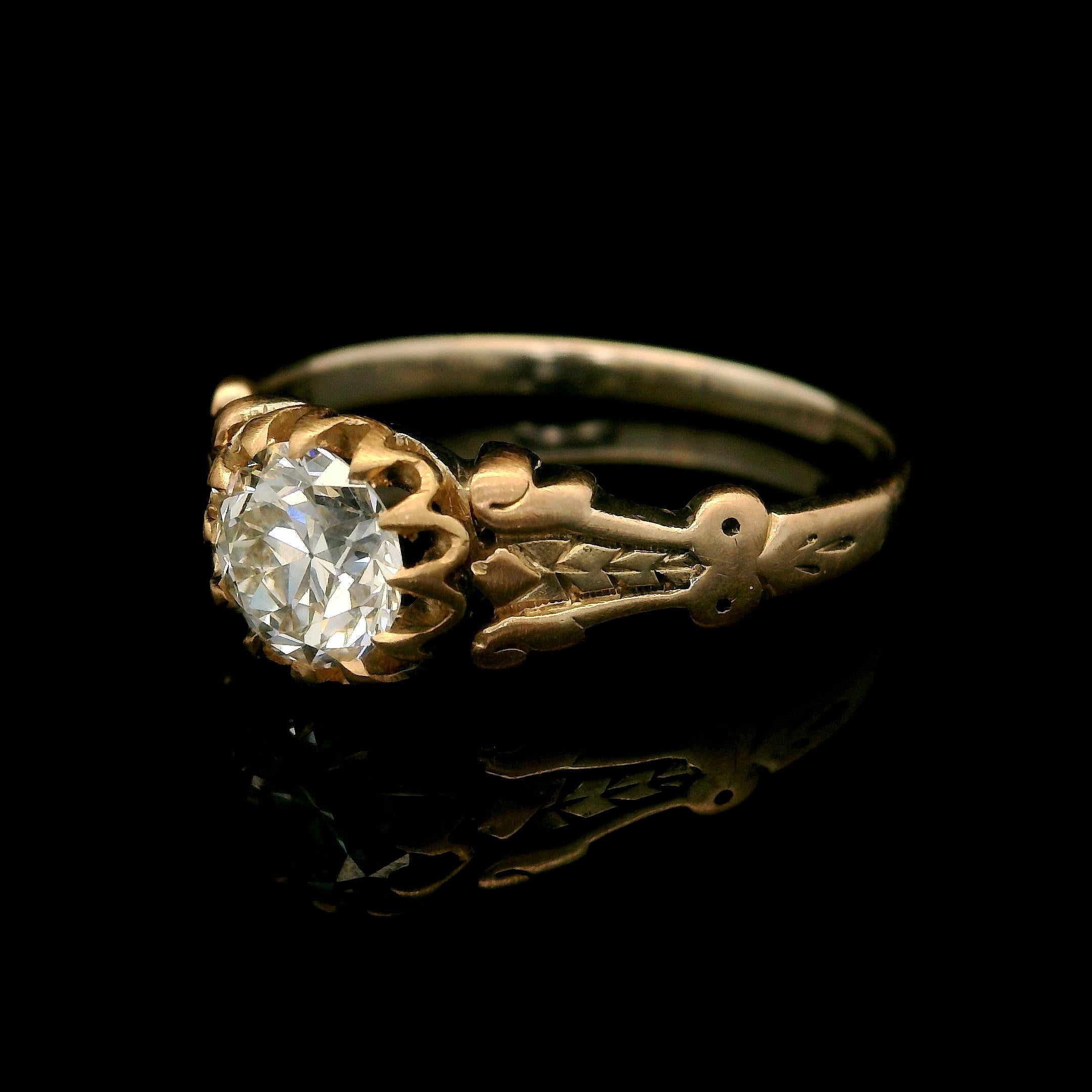 Women's Antique Victorian 14k Rosy Yellow Gold Gia .60ctw Old Diamond Solitaire Ring