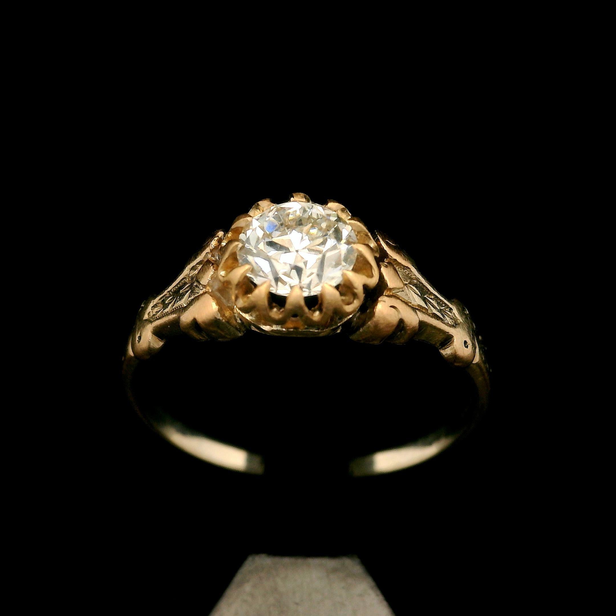Antique Victorian 14k Rosy Yellow Gold Gia .60ctw Old Diamond Solitaire Ring 1