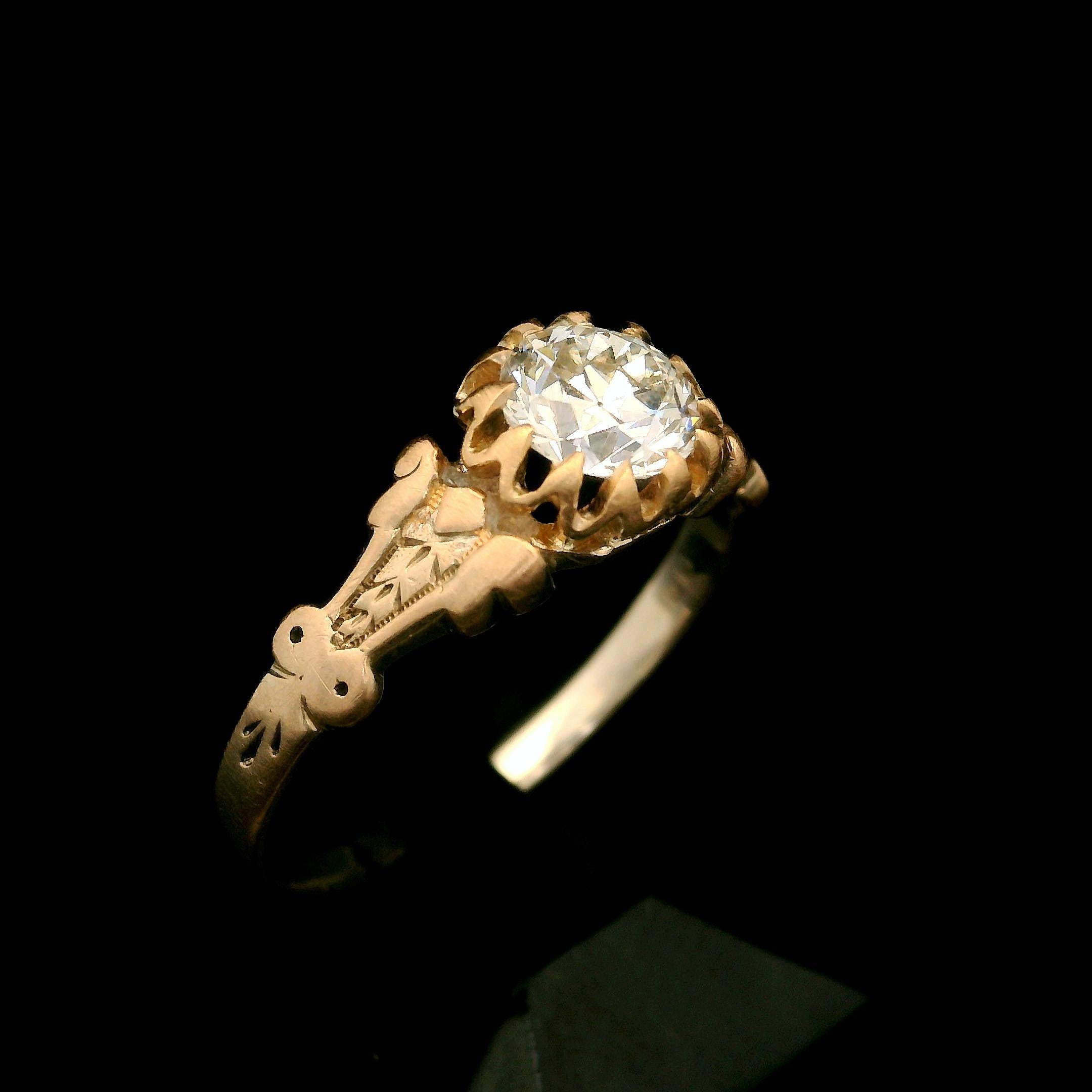 Antique Victorian 14k Rosy Yellow Gold Gia .60ctw Old Diamond Solitaire Ring 2