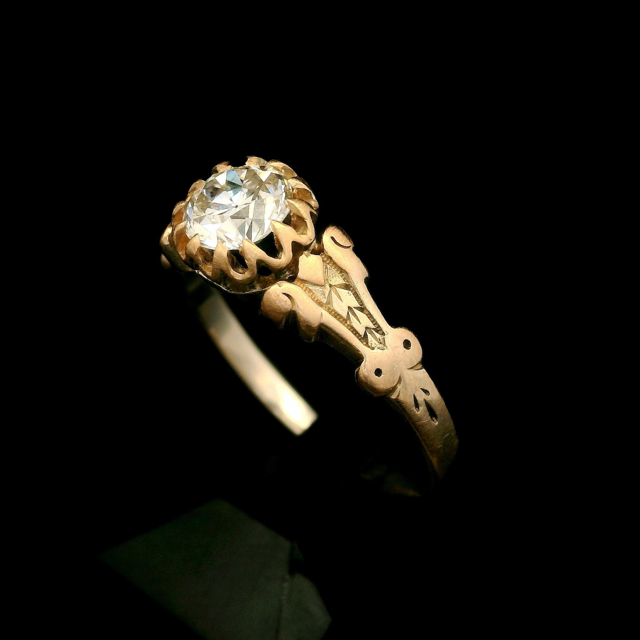 Antique Victorian 14k Rosy Yellow Gold Gia .60ctw Old Diamond Solitaire Ring 4