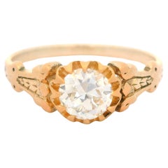 Antique Victorian 14k Rosy Yellow Gold Gia .60ctw Old Diamond Solitaire Ring
