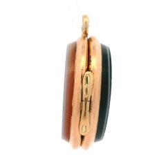 Antique Victorian 14k Rosy Yellow Gold Red & Black Agate Locket Charm Pendant