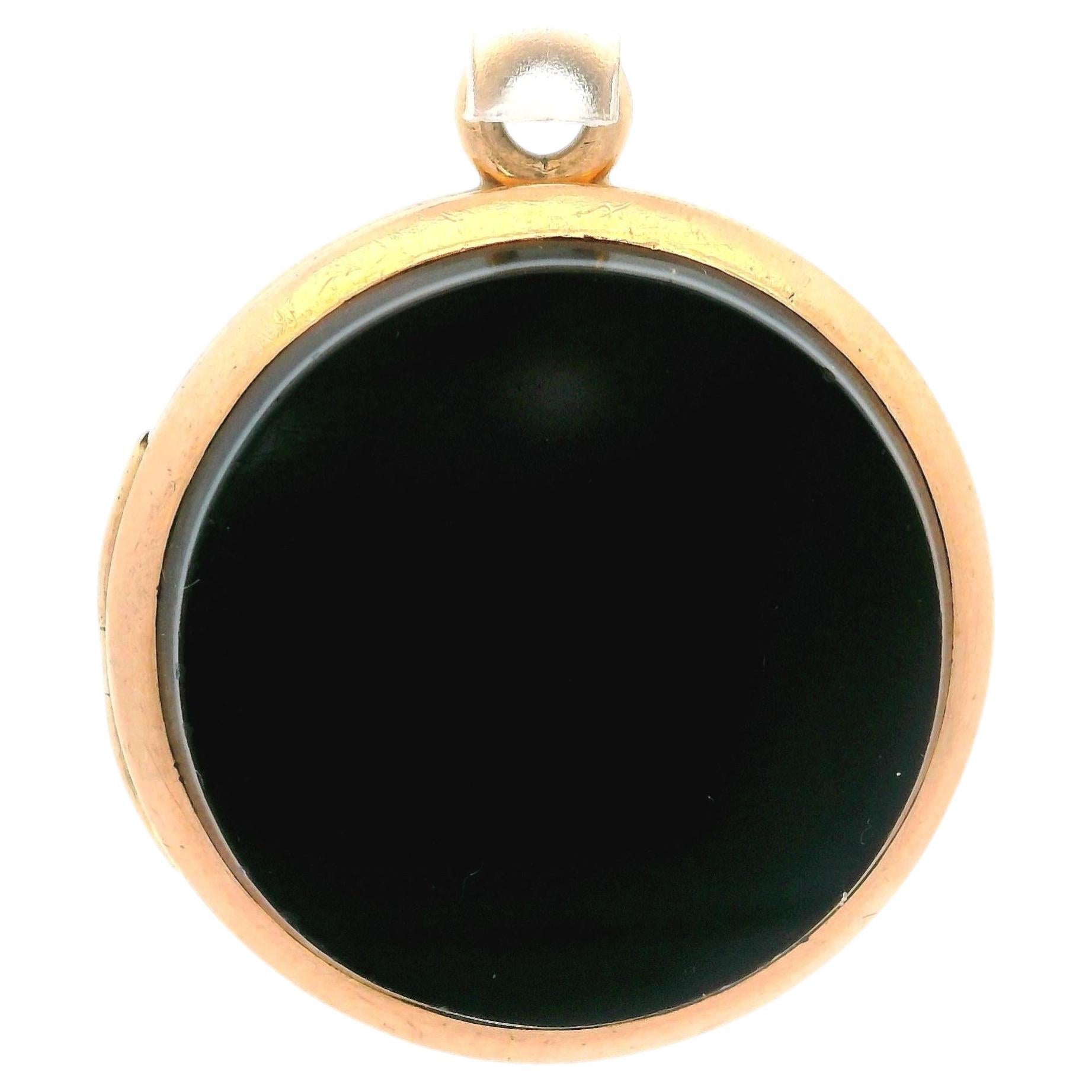 Antique Victorian 14k Rosy Yellow Gold Red & Black Agate Locket Charm Pendant