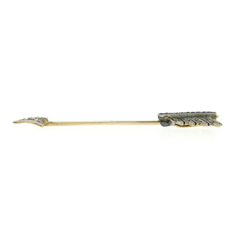 Antique Victorian 14K Two Tone Gold 0.50ctw Sapphire & Diamond Arrow Stick Pin 1