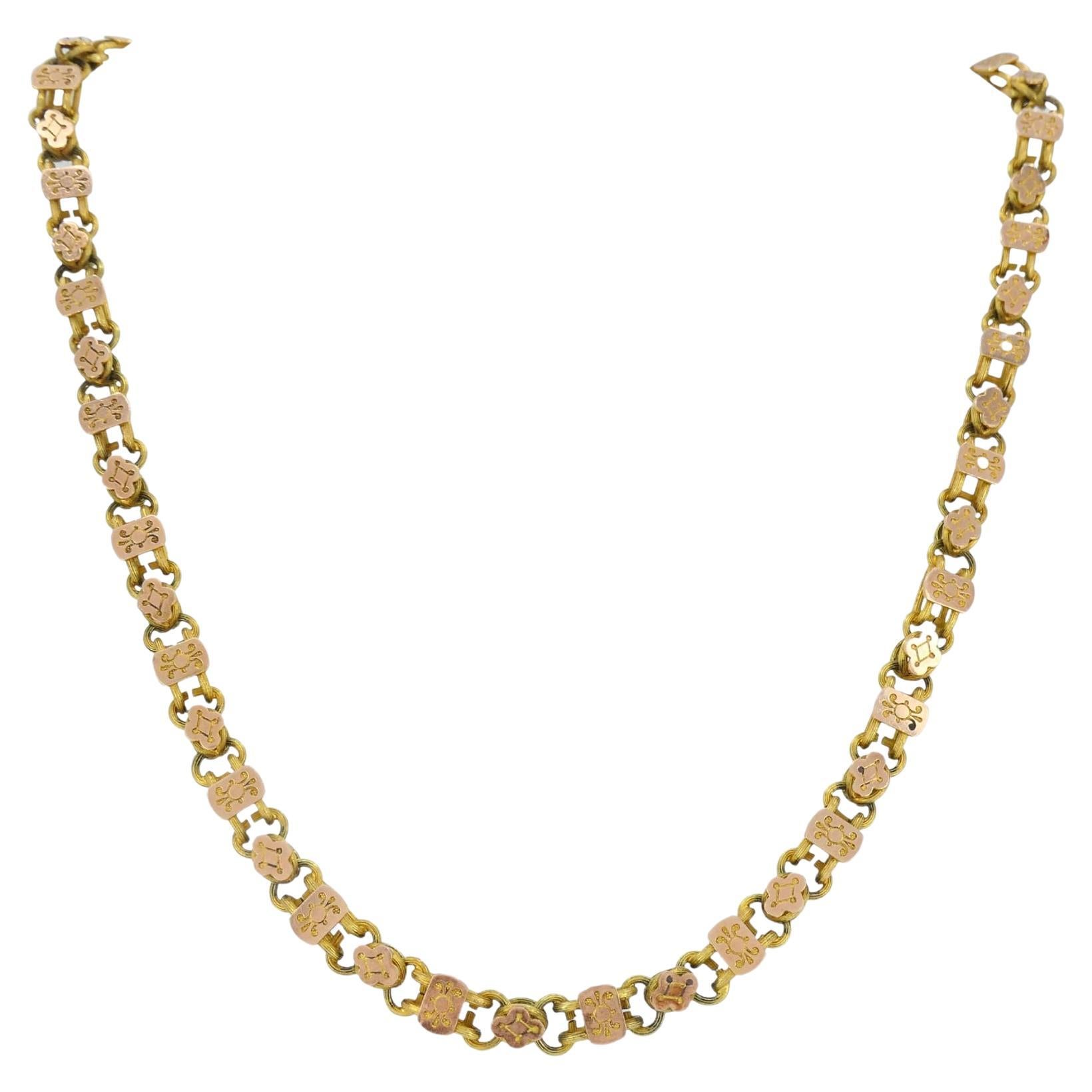 Antique Victorian 14K Two-Tone Gold Ornate Link Chain Necklace