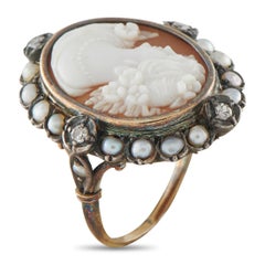 Antike viktorianische 14K Weißgold und Silber Kamee Ring MF03-050726