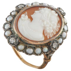Antike viktorianische 14K Weißgold und Silber Kamee Ring MF03-050726